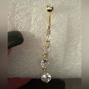 Belly Ring-Navel Ring, 316 Stainless Steel Gold Tone Shiny Cubic Zirconias